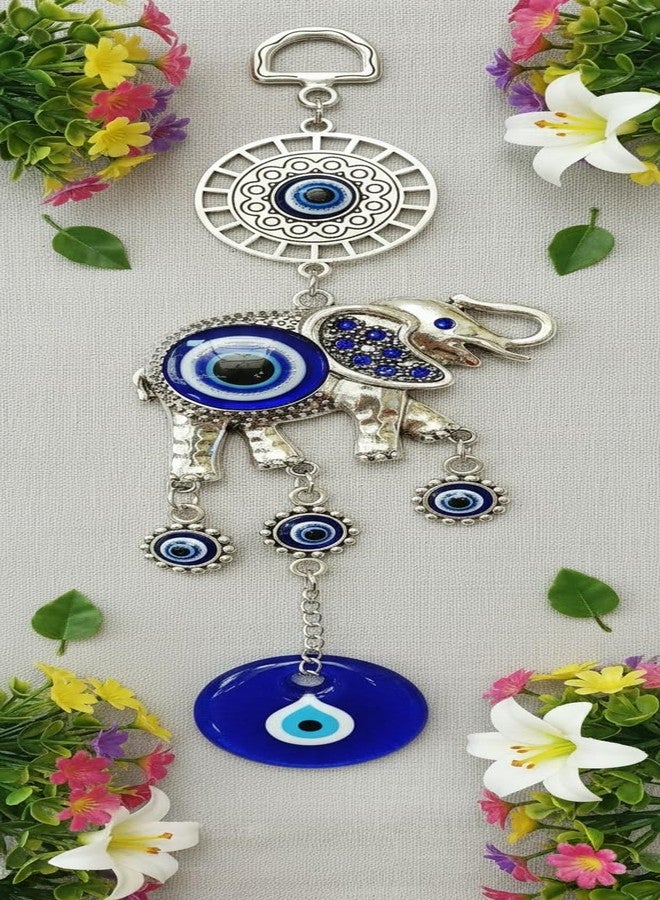 ARTISKRITI Metal Evil Eye Hanging for Main Entrance Door Decoration Nazar Battu Wall Hanging for Home Protection, Elephant Blue - Image 4